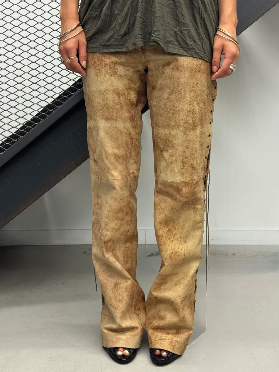 2000s Plein Sud Artisanal Marble Leather Pants yVjsiXo 1