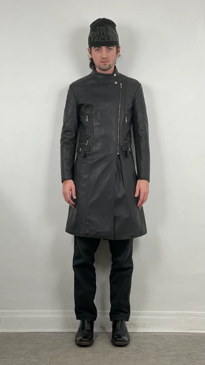 2000s Plein Sud Asymmetrical Black Padded Leather Trench Jacket liAcMek 1