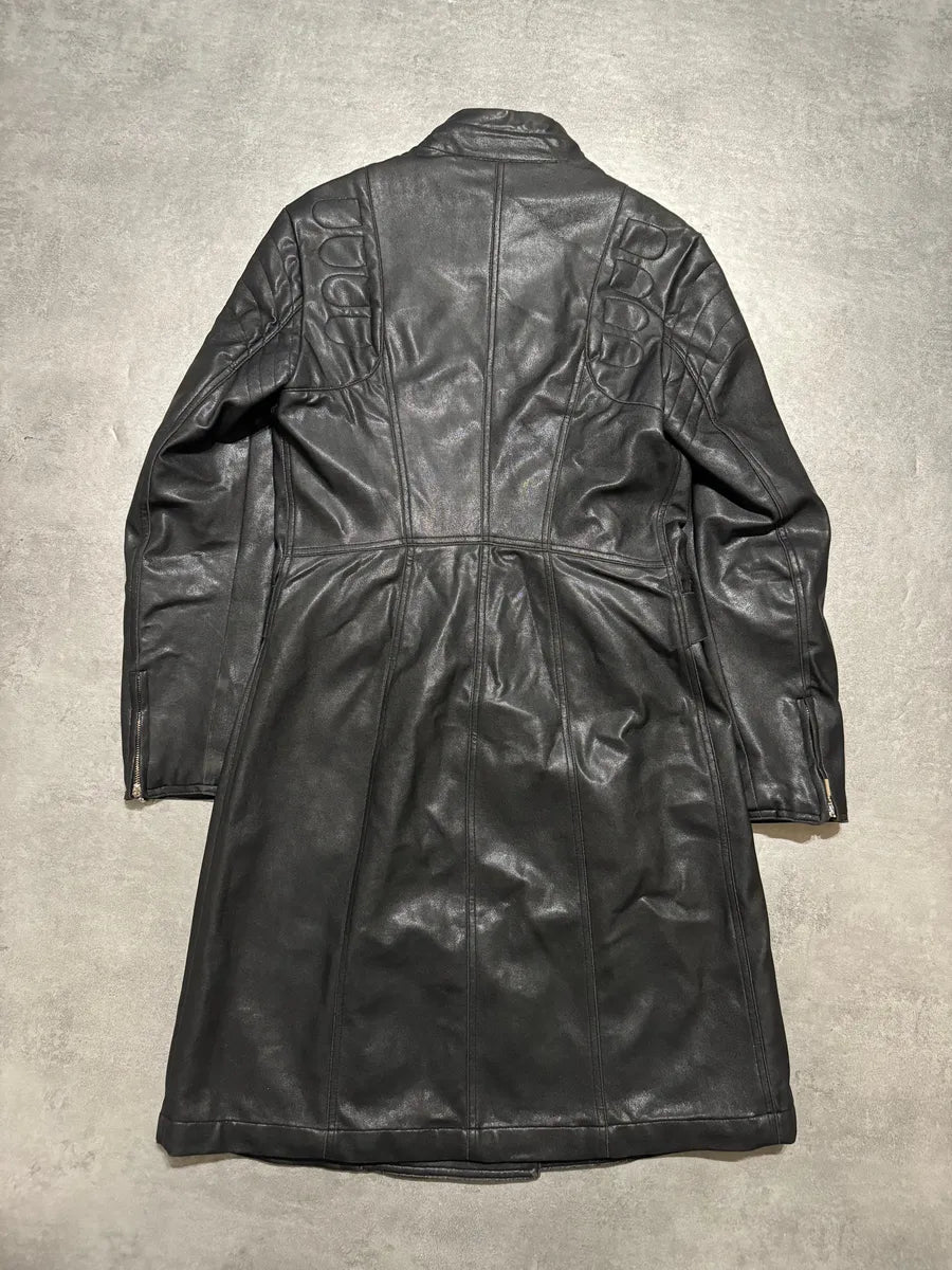 2000s Plein Sud Asymmetrical Black Padded Leather Trench Jacket liAcMek 1
