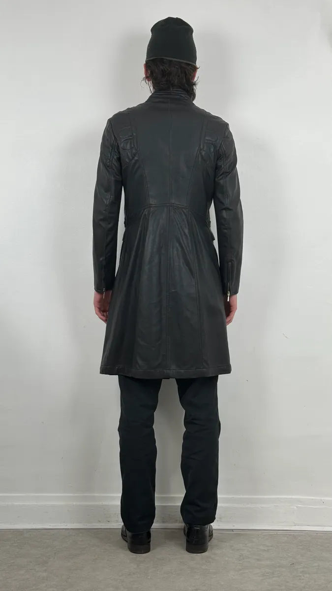2000s Plein Sud Asymmetrical Black Padded Leather Trench Jacket liAcMek 2