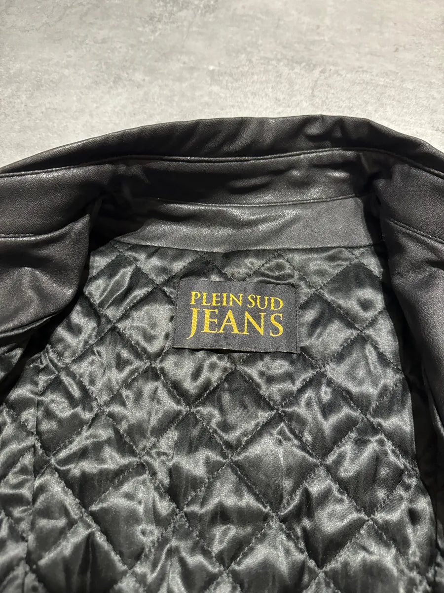 2000s Plein Sud Asymmetrical Black Padded Leather Trench Jacket liAcMek 6