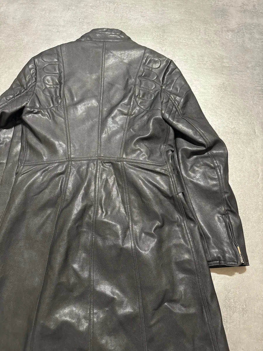 2000s Plein Sud Asymmetrical Black Padded Leather Trench Jacket liAcMek 4