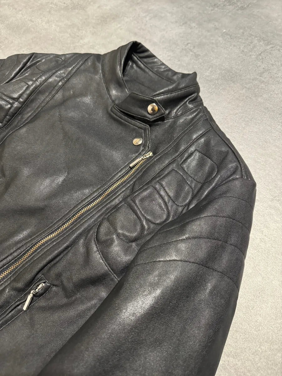 2000s Plein Sud Asymmetrical Black Padded Leather Trench Jacket liAcMek 8