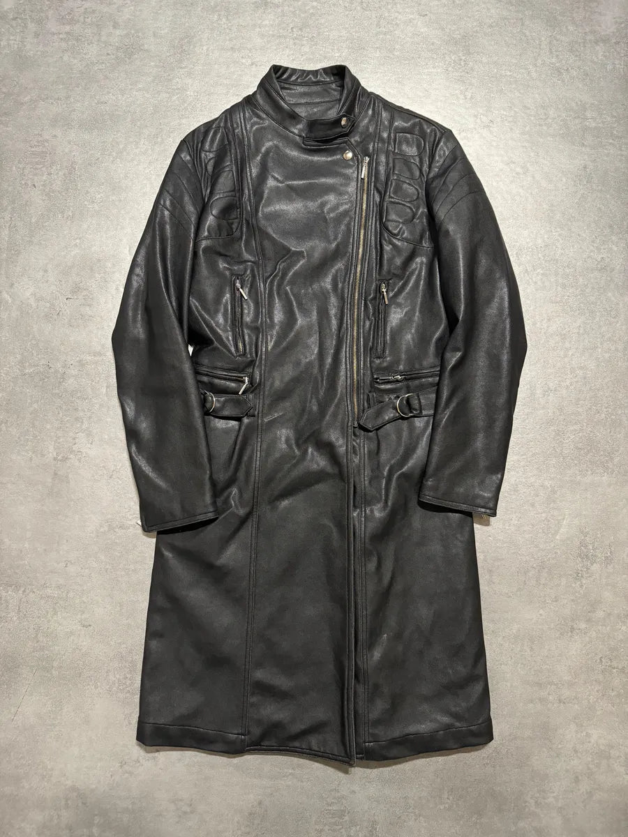 2000s Plein Sud Asymmetrical Black Padded Leather Trench Jacket liAcMek 6