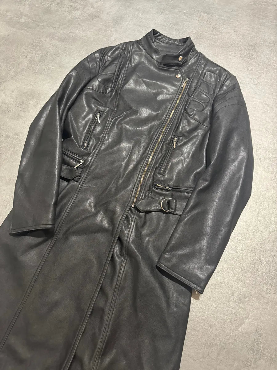 2000s Plein Sud Asymmetrical Black Padded Leather Trench Jacket liAcMek 3