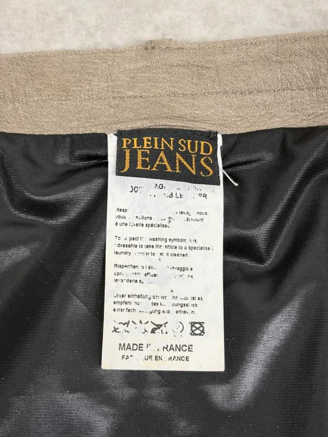 2000s Plein Sud Asymmetrical Zip Beige Leather Skirt OvjGEHL 8