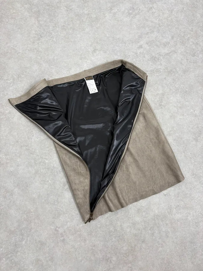 2000s Plein Sud Asymmetrical Zip Beige Leather Skirt OvjGEHL 7