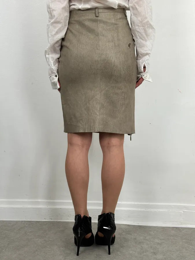 2000s Plein Sud Asymmetrical Zip Beige Leather Skirt OvjGEHL 3