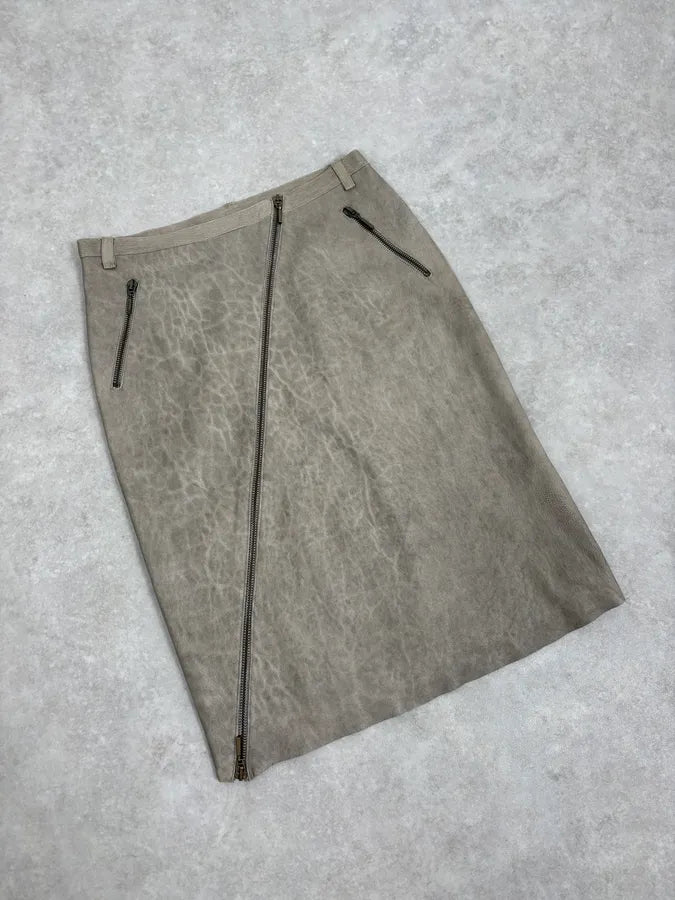 2000s Plein Sud Asymmetrical Zip Beige Leather Skirt OvjGEHL 4