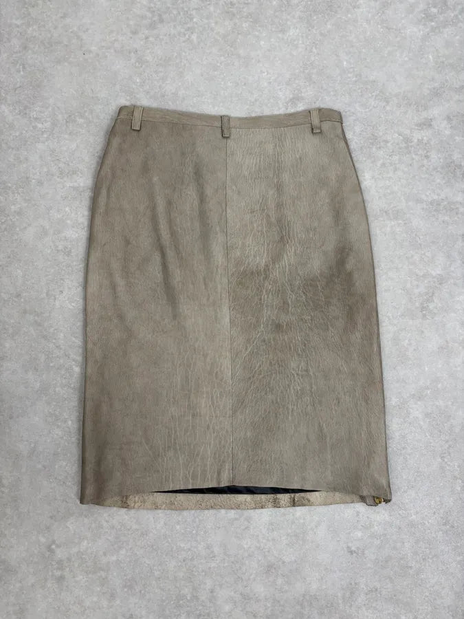 2000s Plein Sud Asymmetrical Zip Beige Leather Skirt OvjGEHL 6