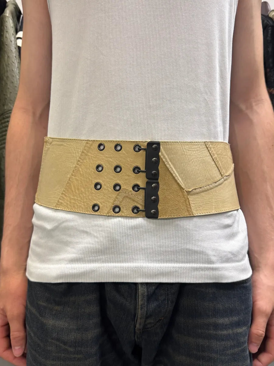 2000s Plein Sud Beig Leather Patchwork Belt (OS) RtUmYTe 0