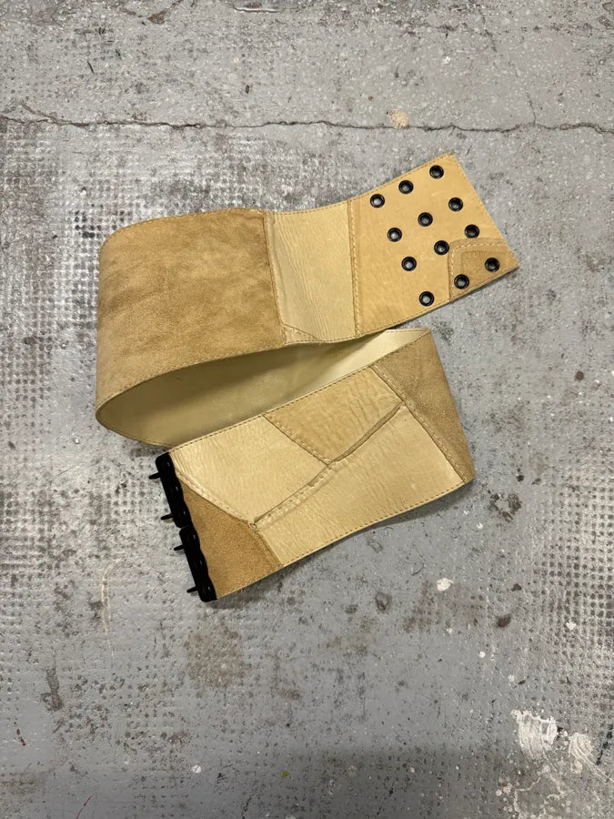 2000s Plein Sud Beig Leather Patchwork Belt (OS) RtUmYTe 2