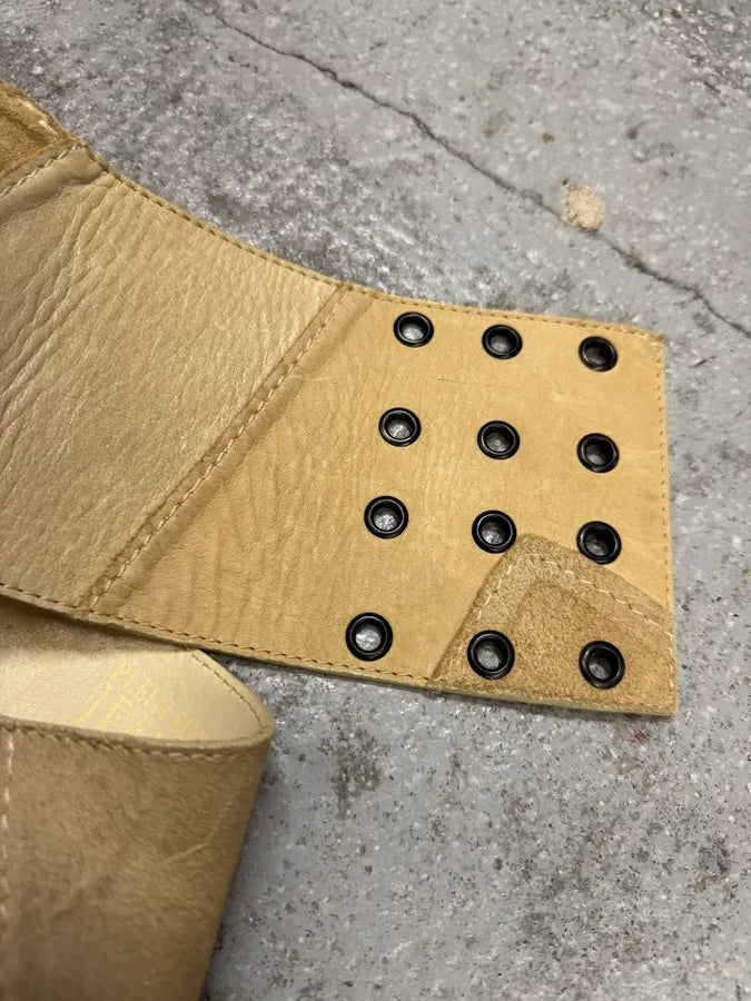 2000s Plein Sud Beig Leather Patchwork Belt (OS) RtUmYTe 4