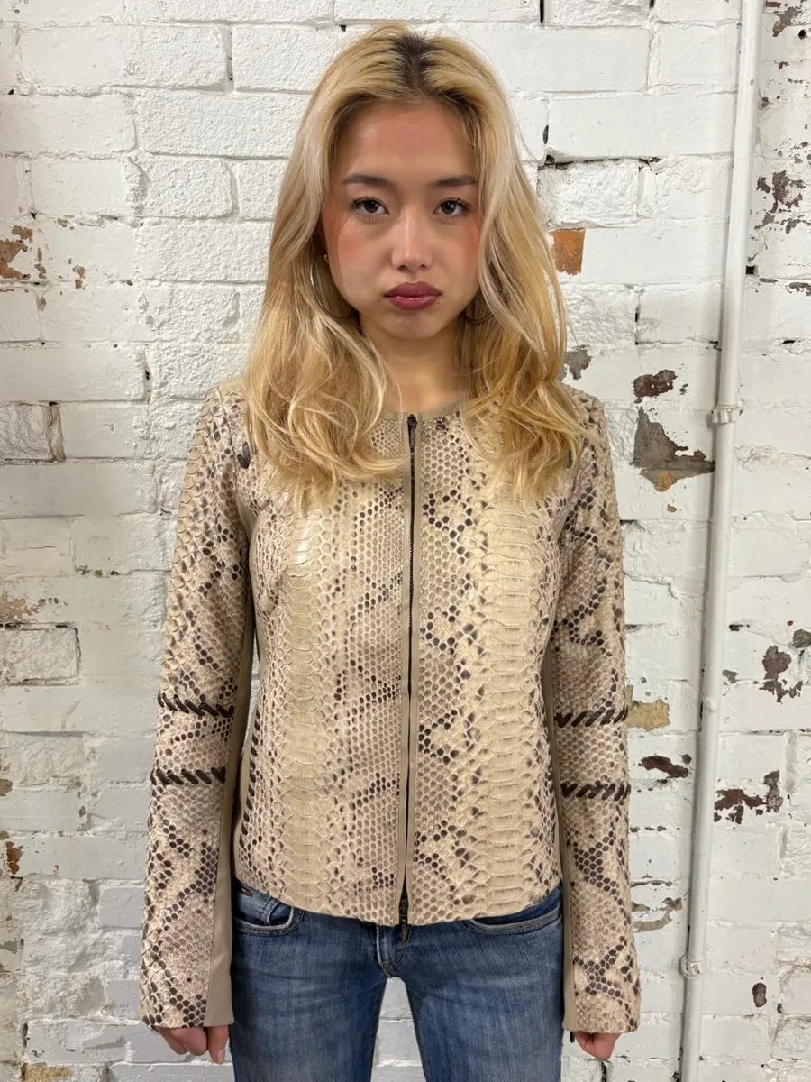 2000s Plein Sud Beige Python Leather Jacket StBEerm 1