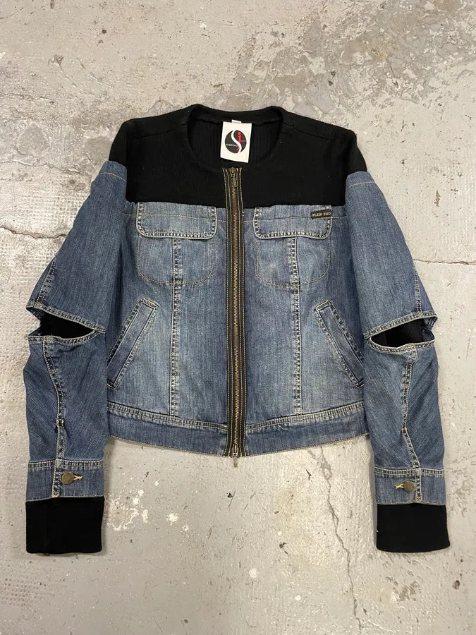 2000s Plein Sud Black & Blue Denim Hybrid Jacket qBHSBEx 0