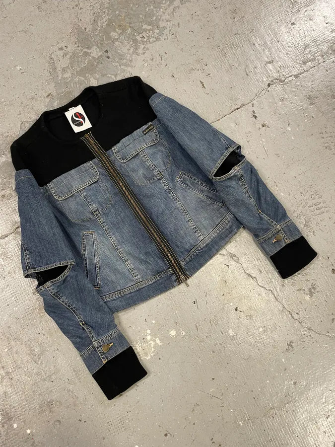 2000s Plein Sud Black & Blue Denim Hybrid Jacket qBHSBEx 4