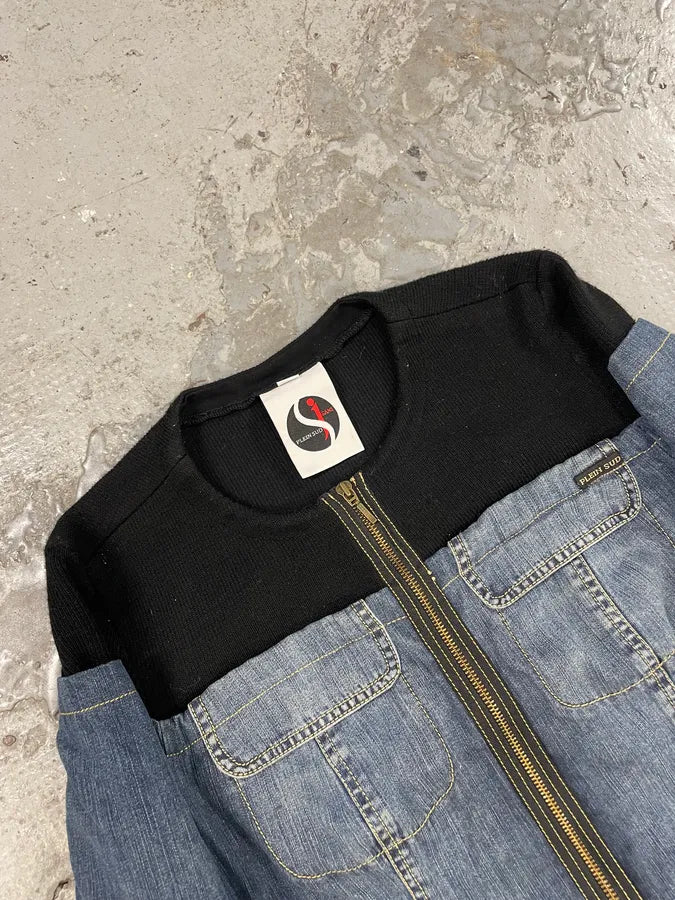 2000s Plein Sud Black & Blue Denim Hybrid Jacket qBHSBEx 6