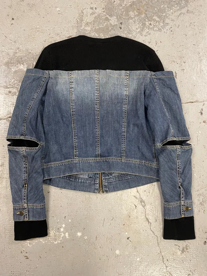 2000s Plein Sud Black & Blue Denim Hybrid Jacket qBHSBEx 1
