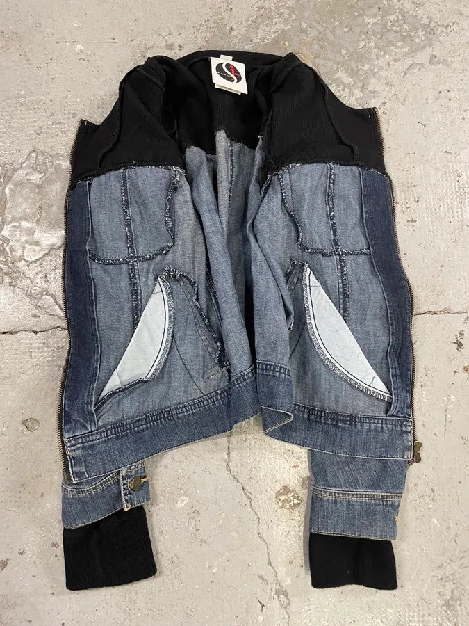 2000s Plein Sud Black & Blue Denim Hybrid Jacket qBHSBEx 5