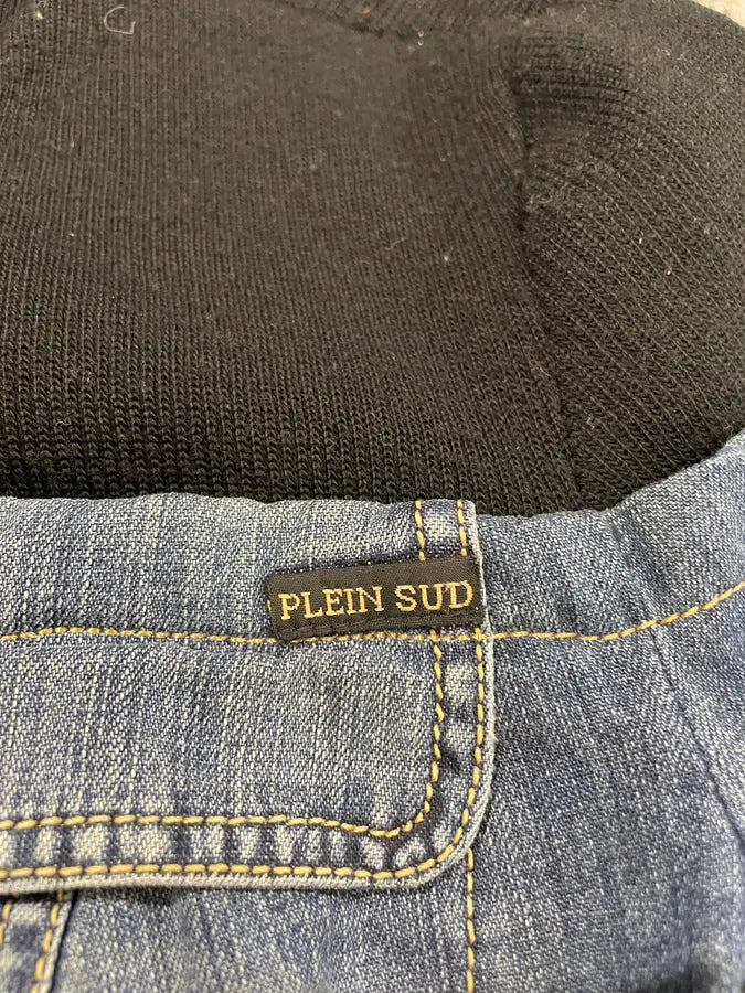 2000s Plein Sud Black & Blue Denim Hybrid Jacket qBHSBEx 10