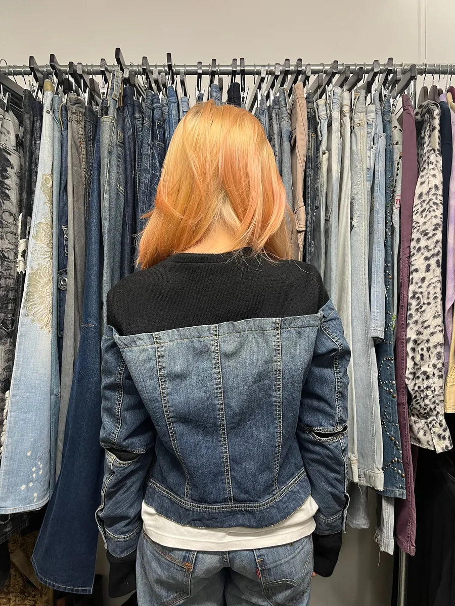 2000s Plein Sud Black & Blue Denim Hybrid Jacket qBHSBEx 3