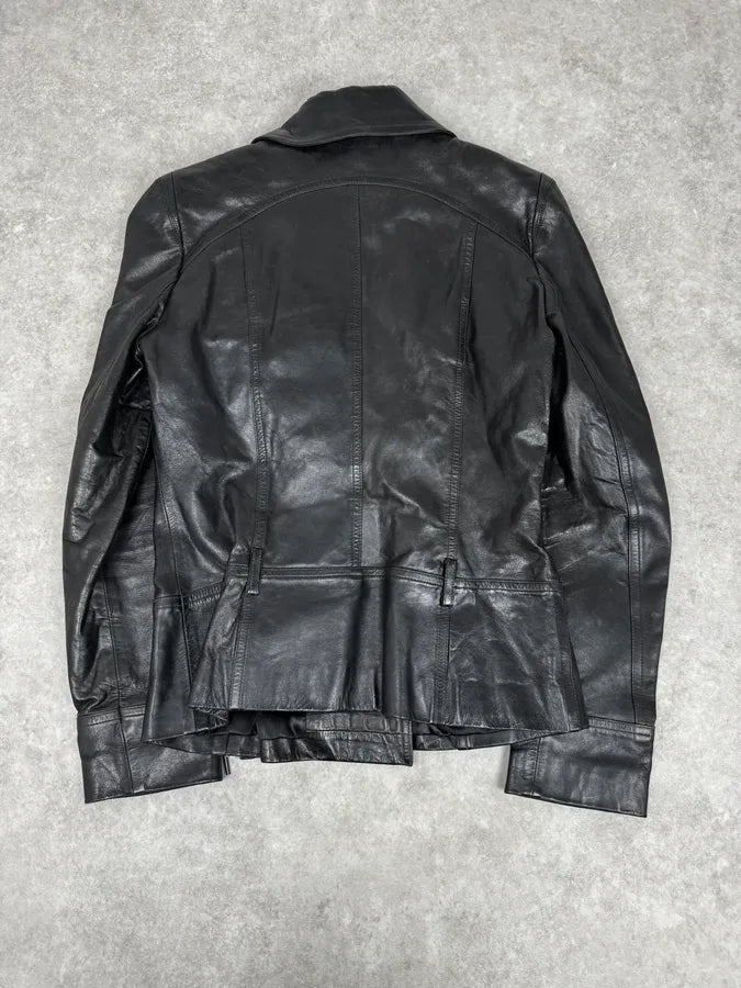 2000s Plein Sud Black Asymmetrical Biker Leather Jacket HkqoYDX 3