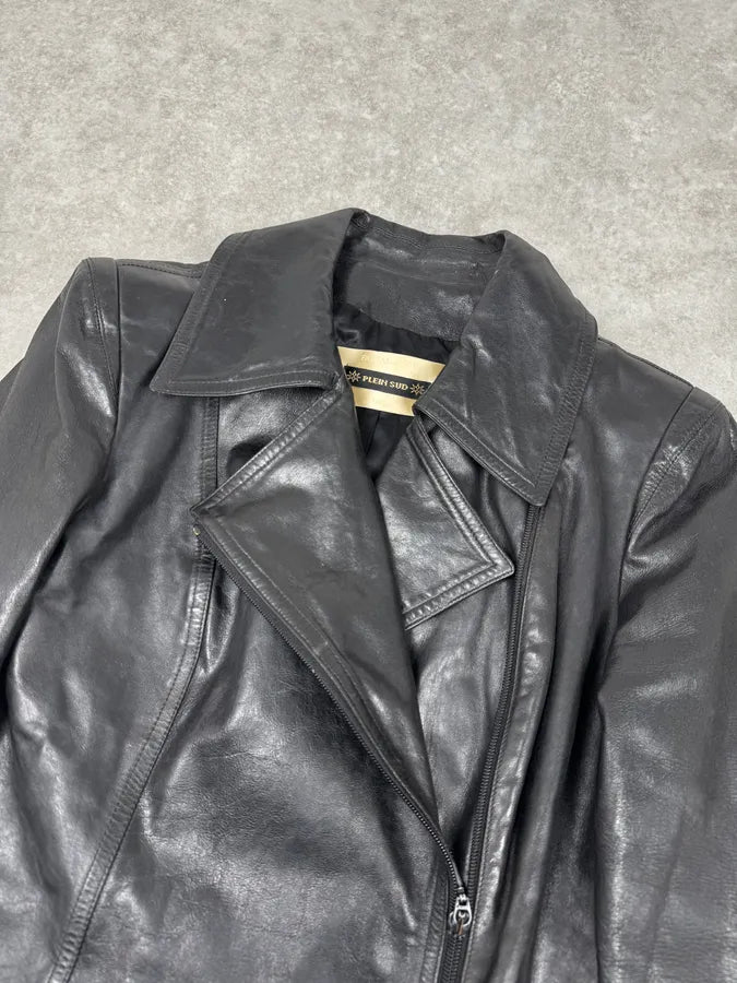 2000s Plein Sud Black Asymmetrical Biker Leather Jacket HkqoYDX 4