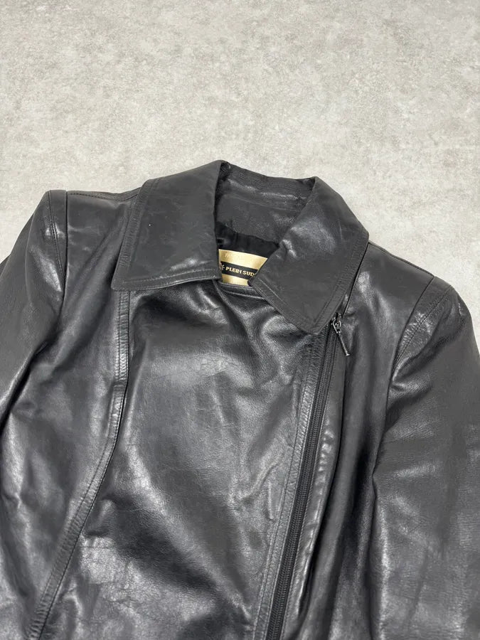 2000s Plein Sud Black Asymmetrical Biker Leather Jacket HkqoYDX 5