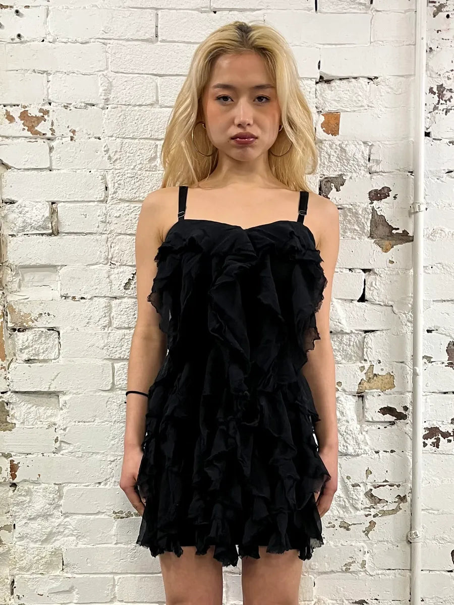 2000s Plein Sud Black Layered Ruffle Mini Dress – Dolce Vita Hub