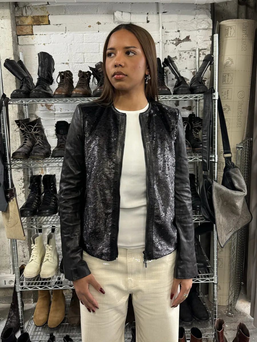 2000s Plein Sud Black Sequin Leather Jacket WgKMOKZ 1