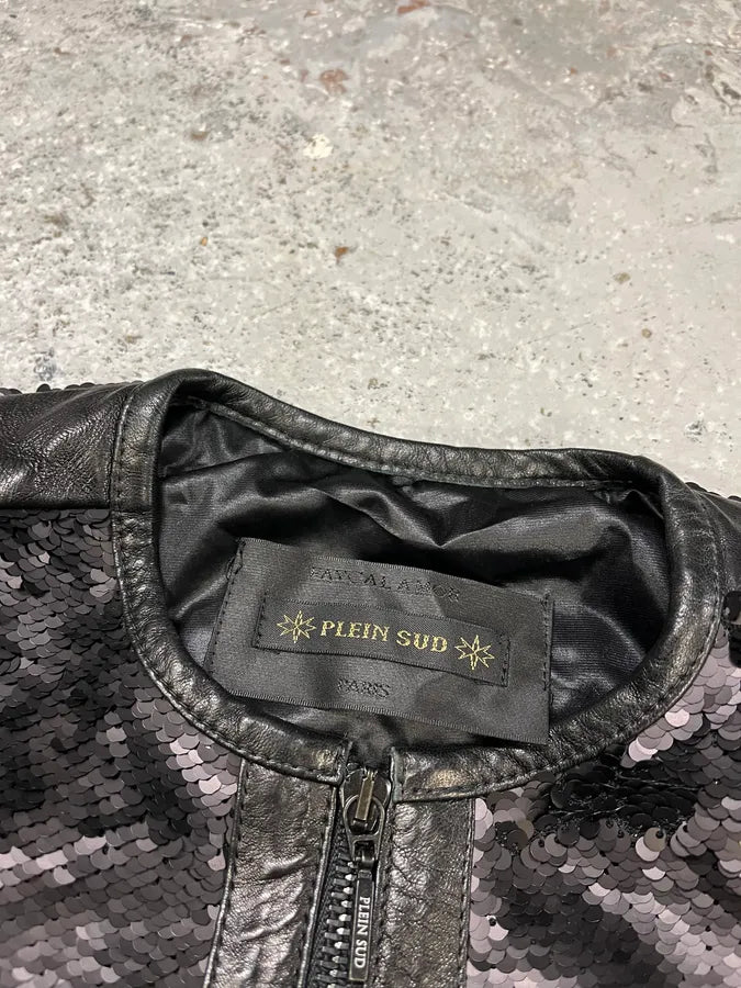 2000s Plein Sud Black Sequin Leather Jacket WgKMOKZ 10