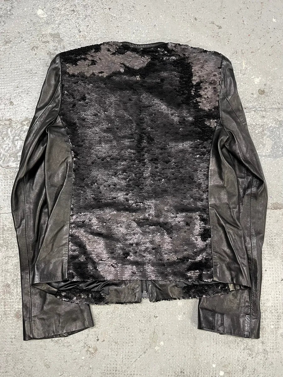 2000s Plein Sud Black Sequin Leather Jacket WgKMOKZ 3