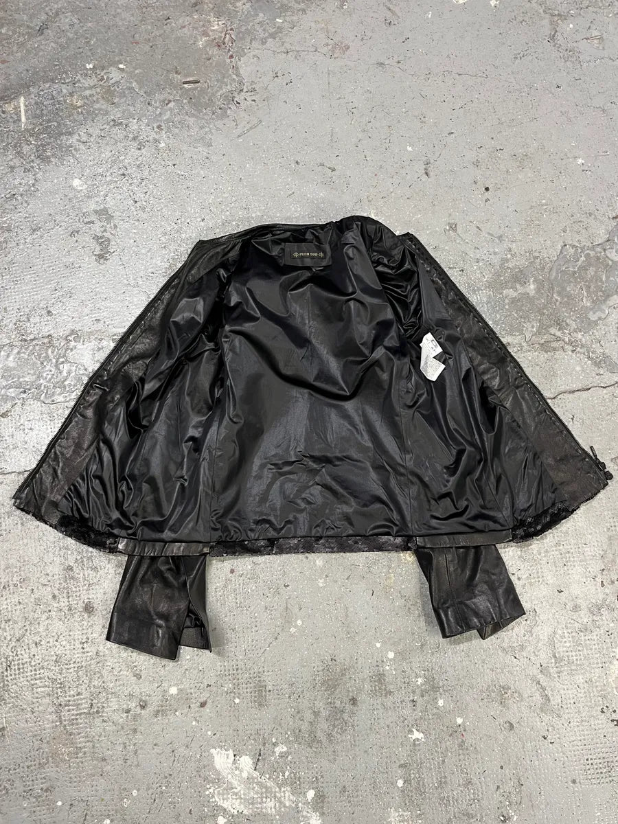 2000s Plein Sud Black Sequin Leather Jacket WgKMOKZ 6