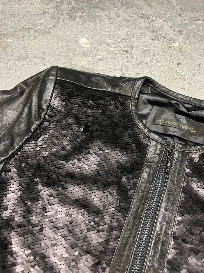 2000s Plein Sud Black Sequin Leather Jacket WgKMOKZ 9