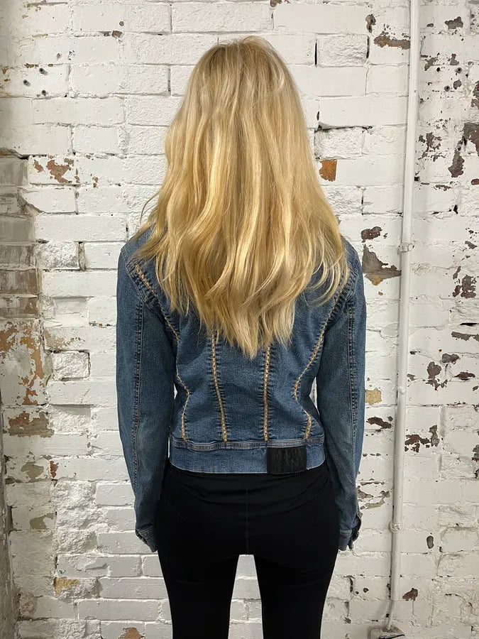 2000s Plein Sud Blue Denim Contrast Stitch Denim Jacket UoCGseX 1