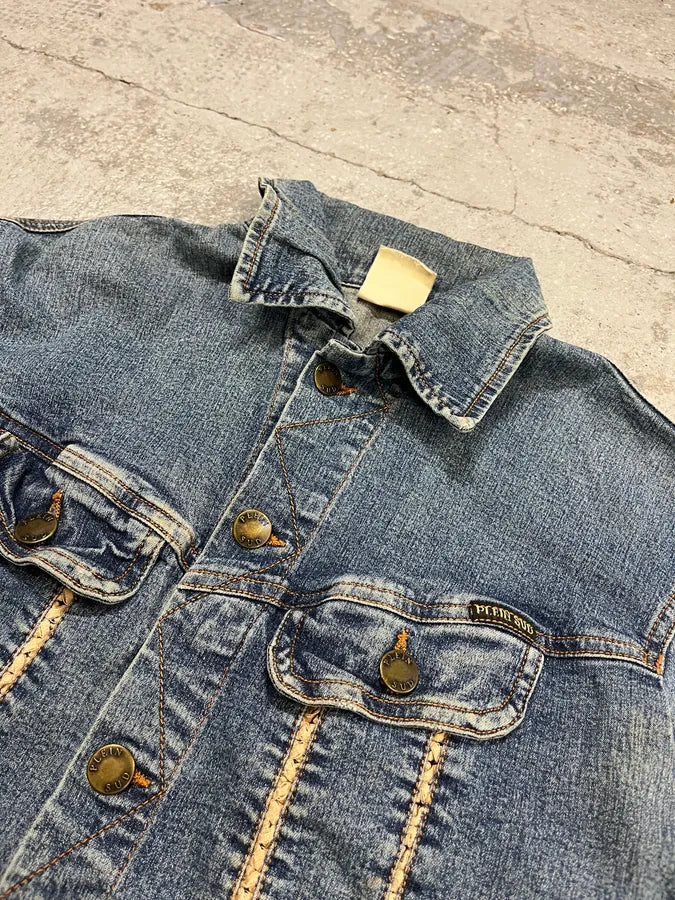 2000s Plein Sud Blue Denim Contrast Stitch Denim Jacket UoCGseX 4