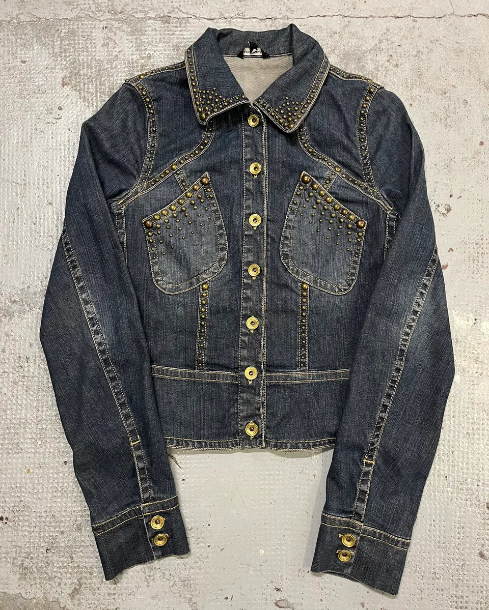 2000s Plein Sud Blue Denim Studded Denim Jacket STRSYek 0