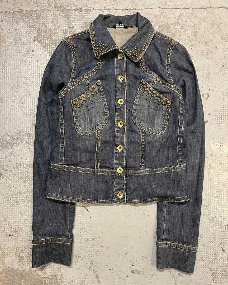 2000s Plein Sud Blue Denim Studded Denim Jacket STRSYek 3