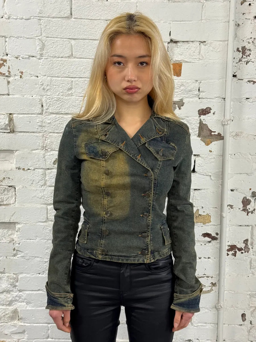 2000s Plein Sud Blue Faded Denim Jacket fPQtTCR 1