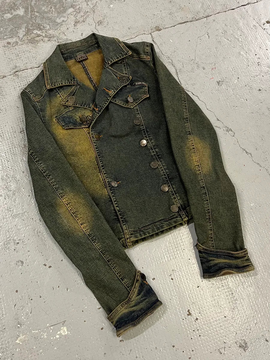 2000s Plein Sud Blue Faded Denim Jacket fPQtTCR 3