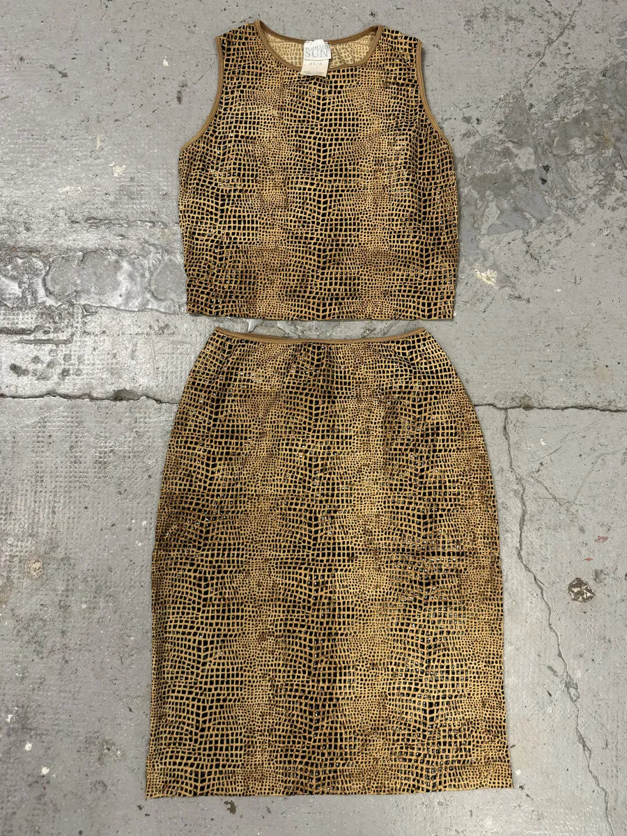 2000s Plein Sud Brown Eroded Top & Skirt Set (S) FBqLoeP 0