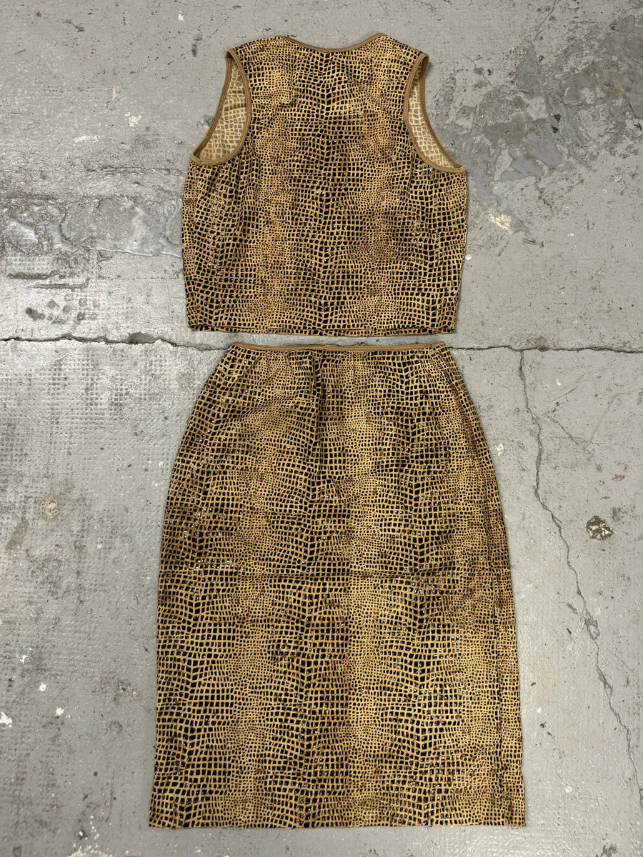 2000s Plein Sud Brown Eroded Top & Skirt Set (S) FBqLoeP 4