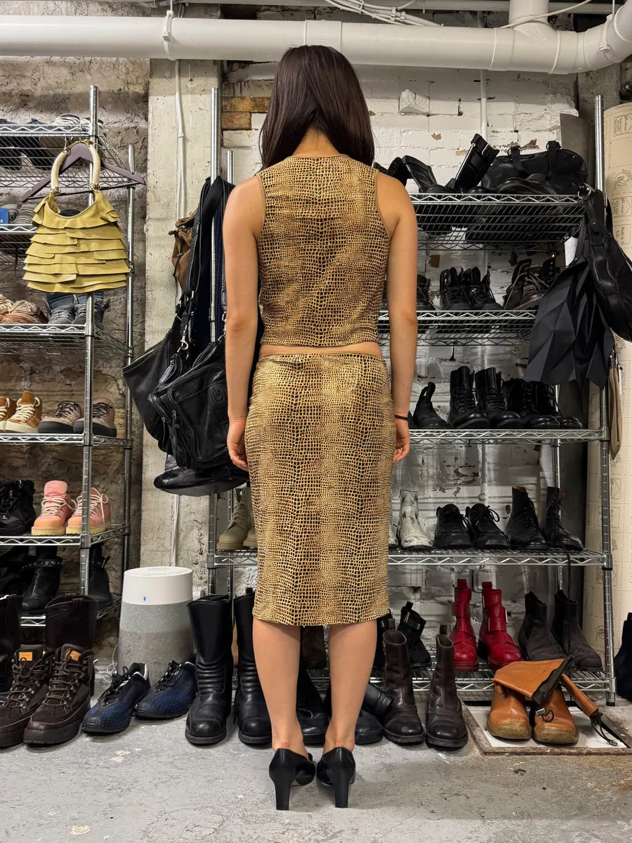 2000s Plein Sud Brown Eroded Top & Skirt Set (S) FBqLoeP 3