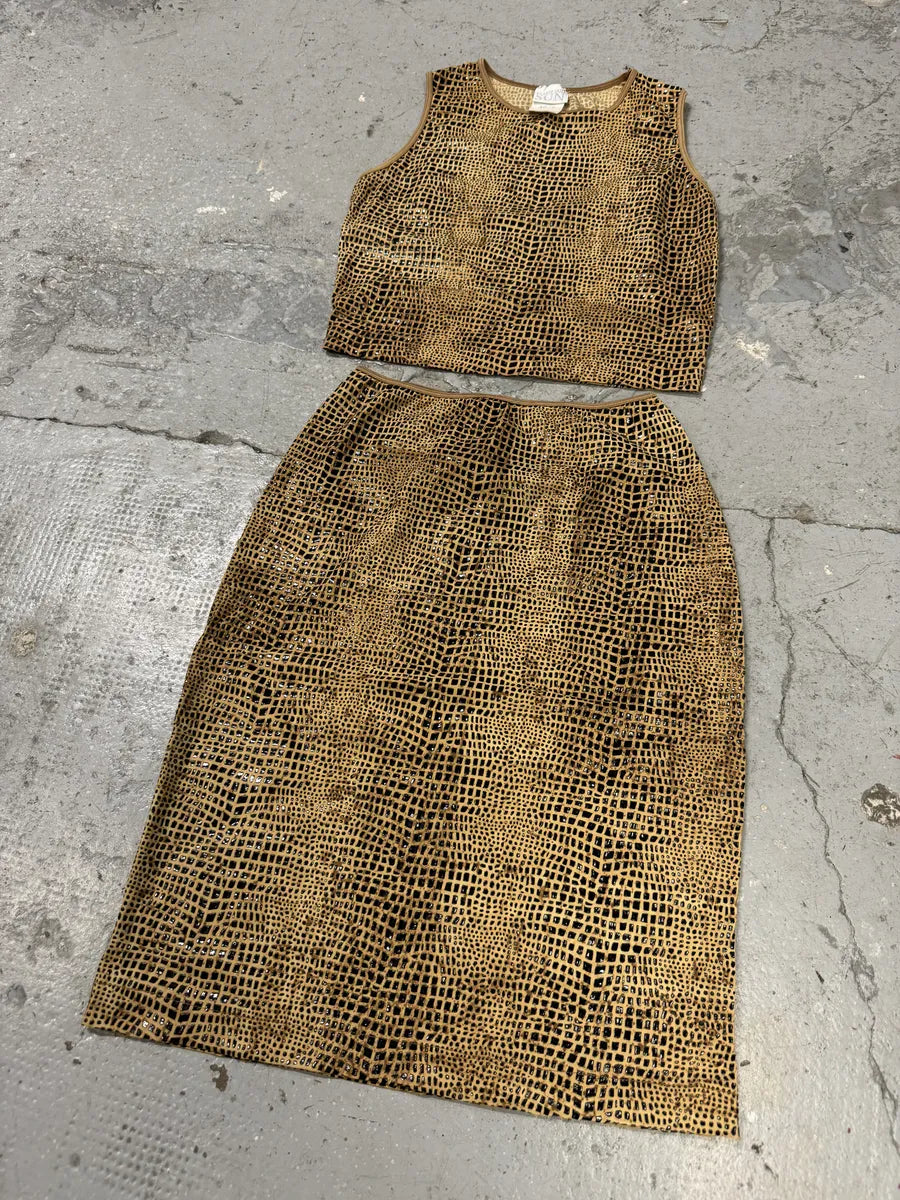 2000s Plein Sud Brown Eroded Top & Skirt Set (S) FBqLoeP 6