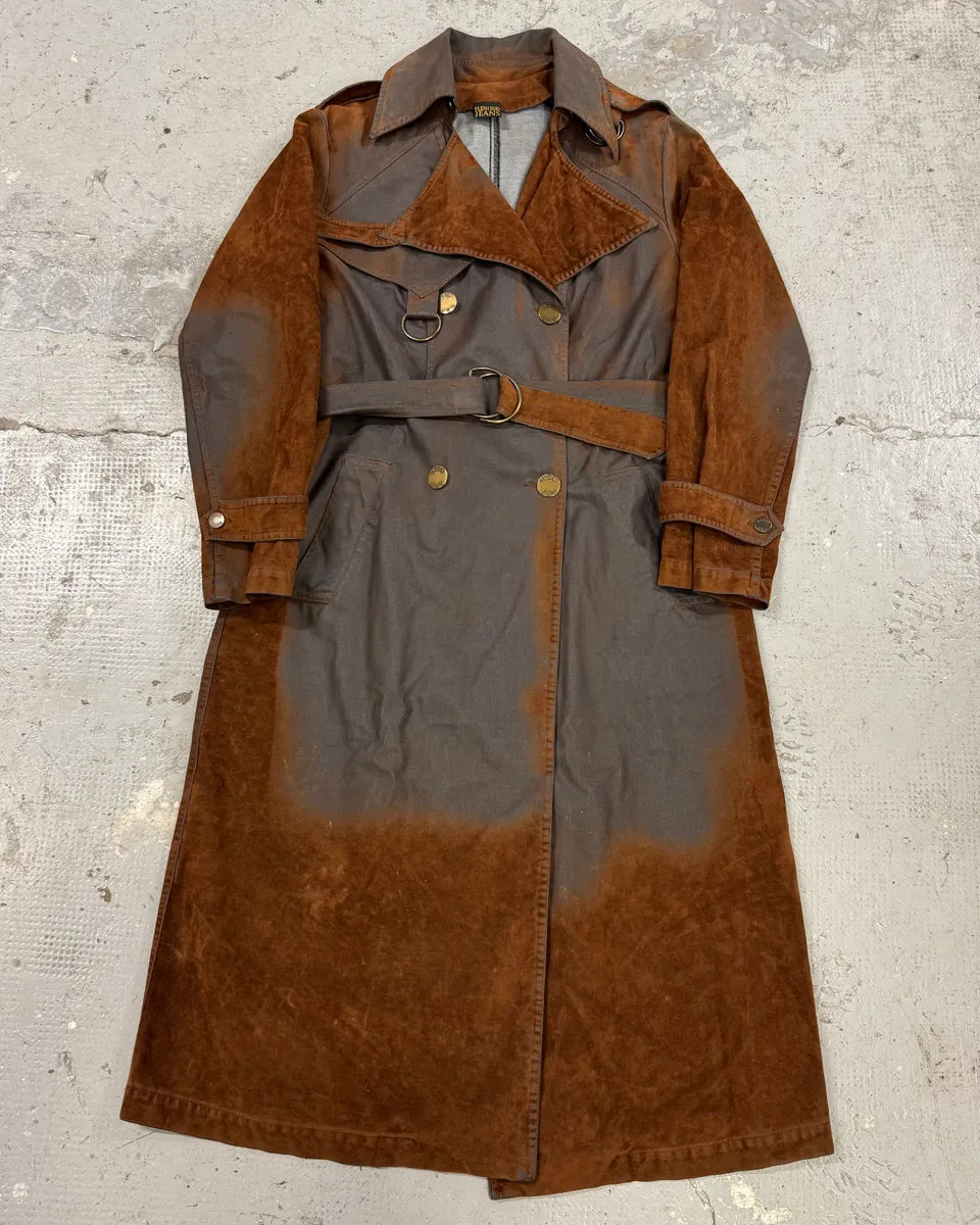 2000s Plein Sud Brown Eroded Waxed Effect Trench Jacket (M) CPFhTYj 0