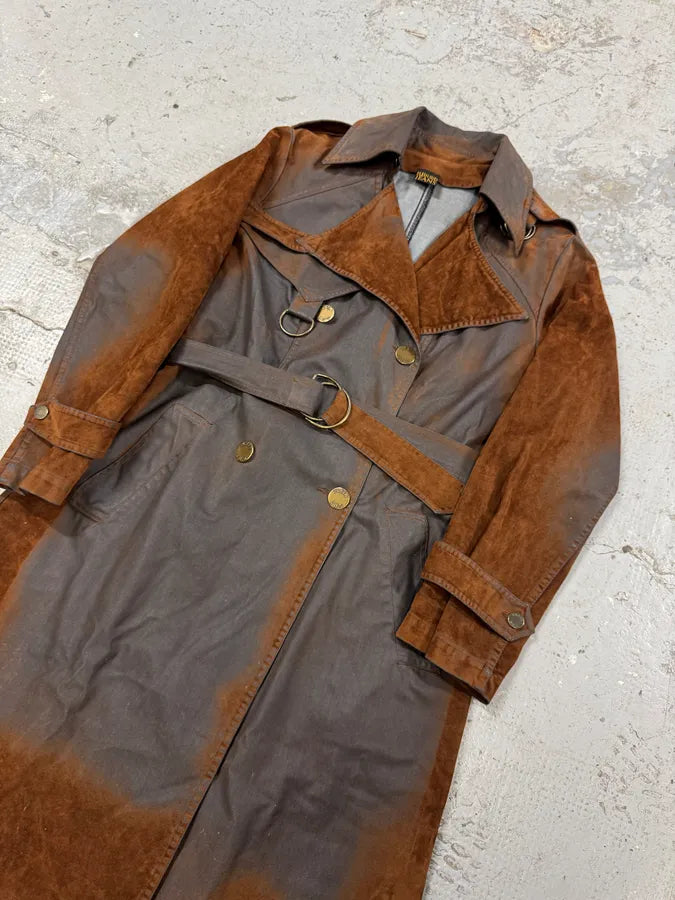 2000s Plein Sud Brown Eroded Waxed Effect Trench Jacket (M) CPFhTYj 4