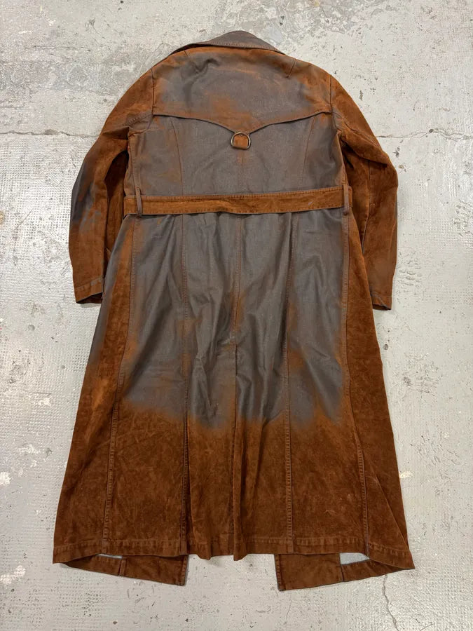 2000s Plein Sud Brown Eroded Waxed Effect Trench Jacket (M) CPFhTYj 1