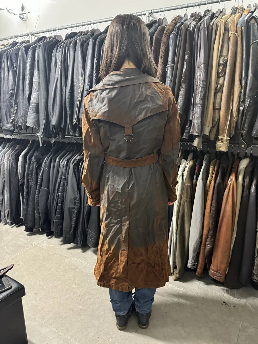 2000s Plein Sud Brown Eroded Waxed Effect Trench Jacket (M) CPFhTYj 3