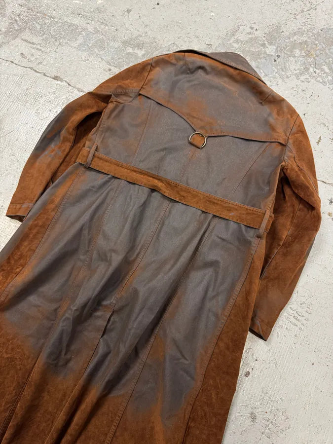 2000s Plein Sud Brown Eroded Waxed Effect Trench Jacket (M) CPFhTYj 5