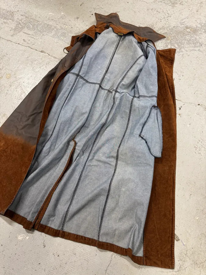 2000s Plein Sud Brown Eroded Waxed Effect Trench Jacket (M) CPFhTYj 9